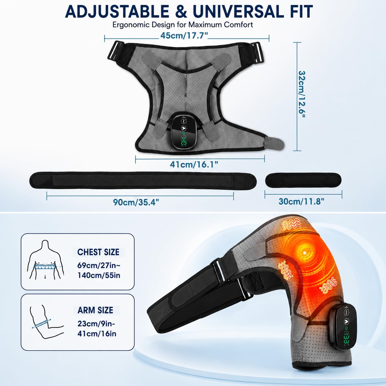 Schultermassagegerät Triple, Nacken Schulter Massagegerät Gerät mit Vibration & Wärme, 5000mAh Schulterbandage Schultergurt Muttertagsgeschenk Vatertagsgeschenk für Zuhause Büro