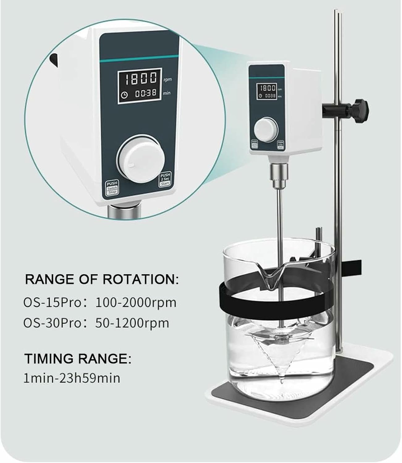 10L Lab Digital Overhead Stirrer, 100-2000 RPM Speed Magnetic Stirrer, LCD Digital Auto Stirrer with Time Setting &Speed Adjusting