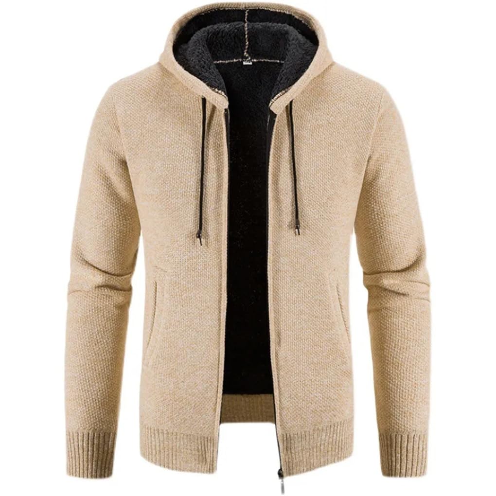 Suéteres de punto grueso sólido para hombre otoño e invierno con cremallera de forro polar suéteres con capucha