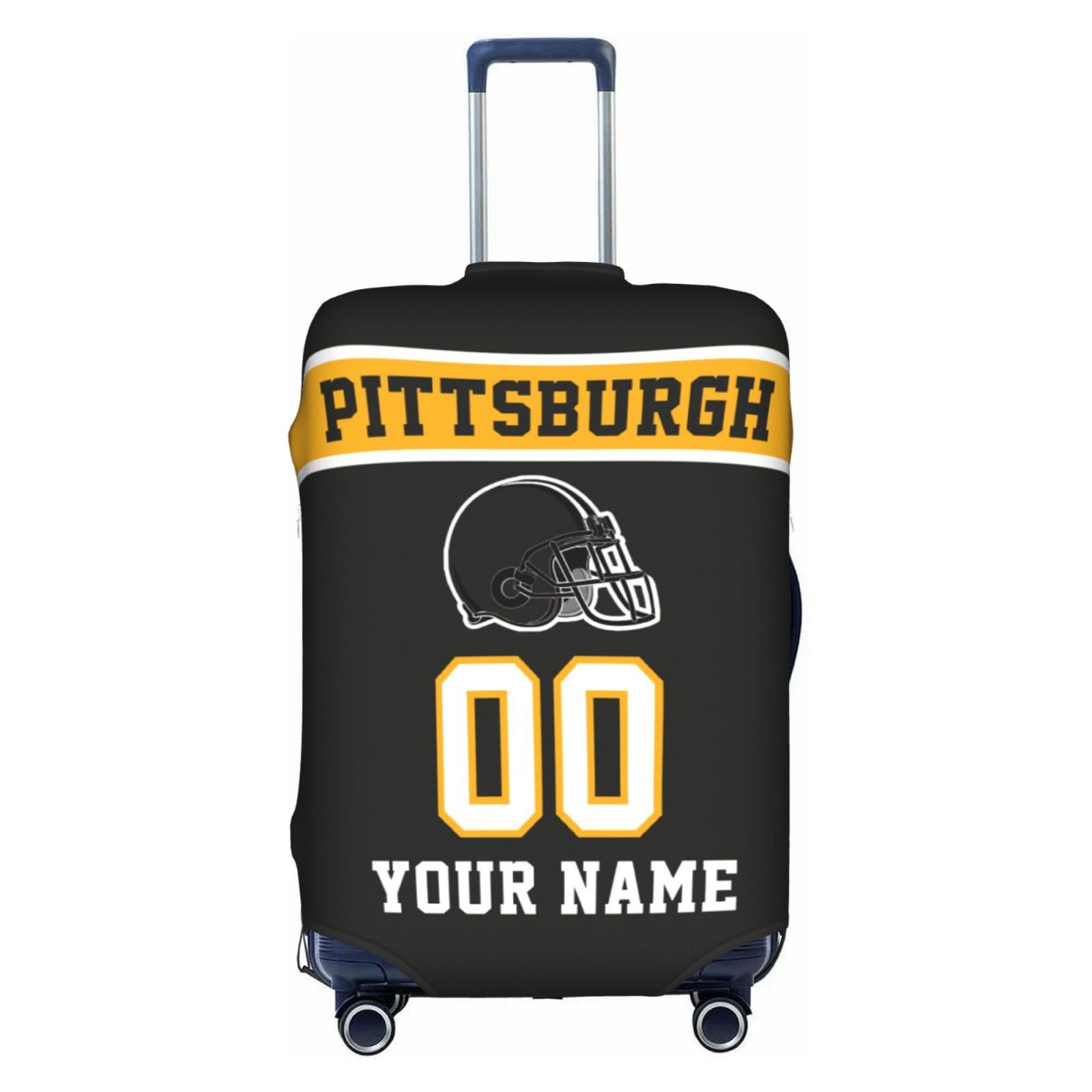 Custom Pittsburgh Luggage Cover Personalized Football Style Suitcase Cover with Name Number Customized Washable Elastic Sports Travel Suitcase Protector for Business Vacation Gifts