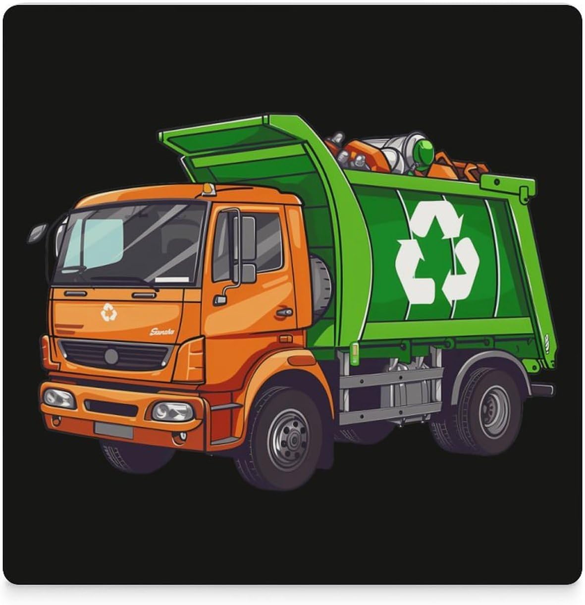 Garbage Truck Coaster for Drinks Square Ceramic Table Coasters Stone Mat Crafts 4PCS Home Kitchen Decor