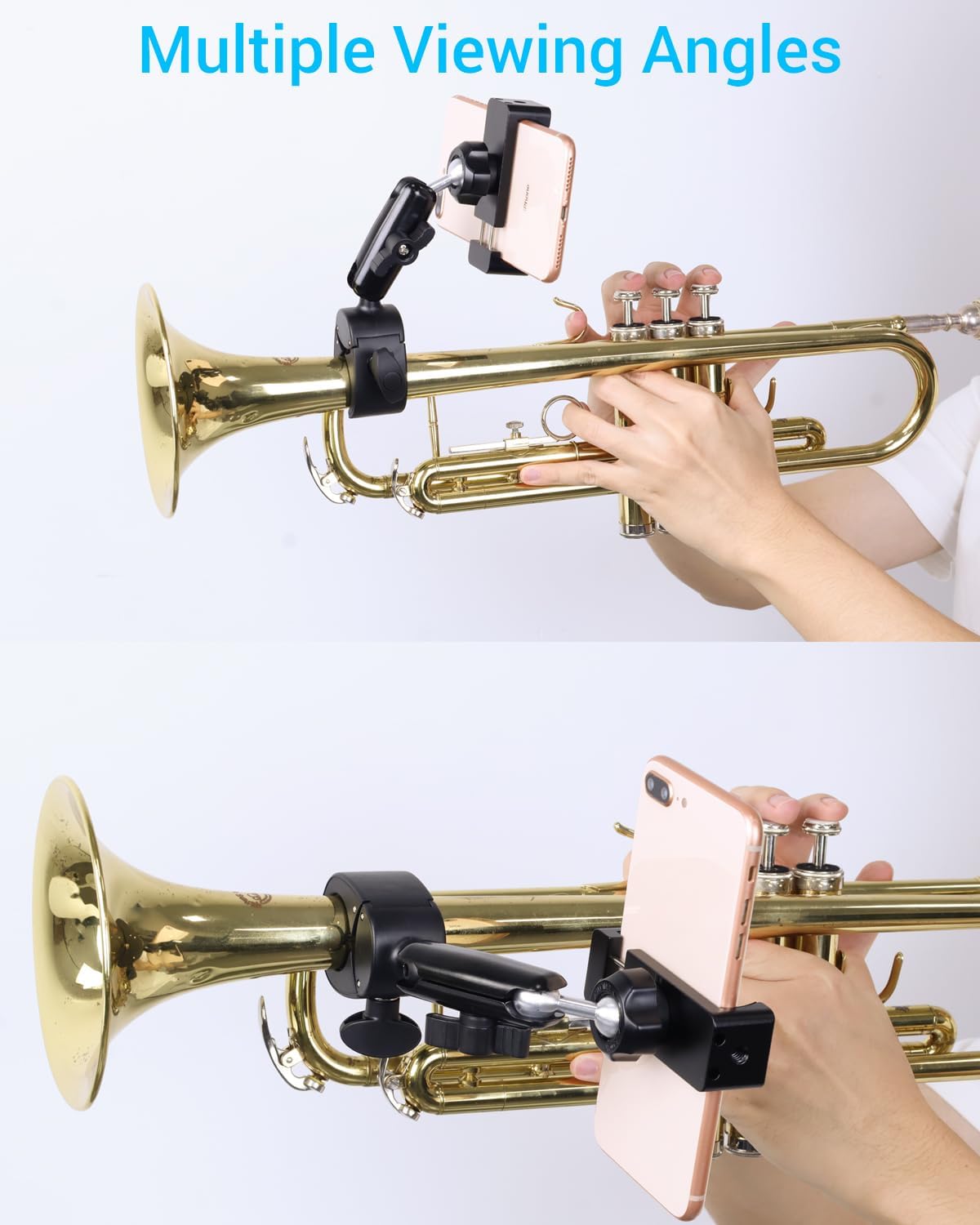 Trumpet Lyre Phone Music Holder – Adjustable Cornet Smartphone Mount, Marching Band Sheet Music Clip for iPhone 16 Pro Max, Galaxy, All 4-7" Smartphone