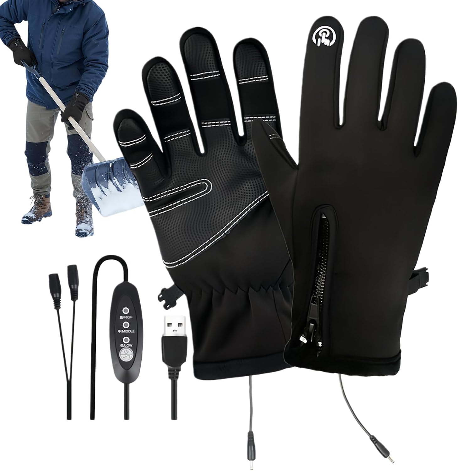 Winter Heating Gloves, 3 Level USB Rechargeable Electric Gloves, Touchscreen Friendly Hand Warmers for Men Women, Soft Insulated Material Warmth, Cold Weather Gear Set, Heated Skiing Snowboarding