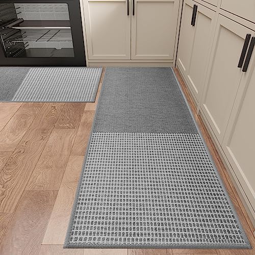 Hargiis Kitchen Mats 2 Pcs Set, Kitchen Rugs And Mat Non Skid Washable, Cushioned Anti Fatigue Kitchen Runner Rug, Ergonomic Comfort Standing Mat For Kitchen, Office, Laundry(17"X32"+17"X47") (Grey) #TOP2