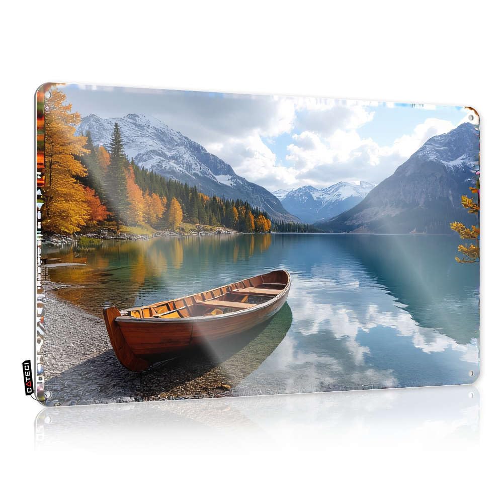 Retro Wall Art Tapestry Wall Art - A Serene Lake With A Wooden Boat, Surrounded By Autumn Foliage Maid Of Honor Gift Simple Retro Style Decoration For Bar(30X40CM)