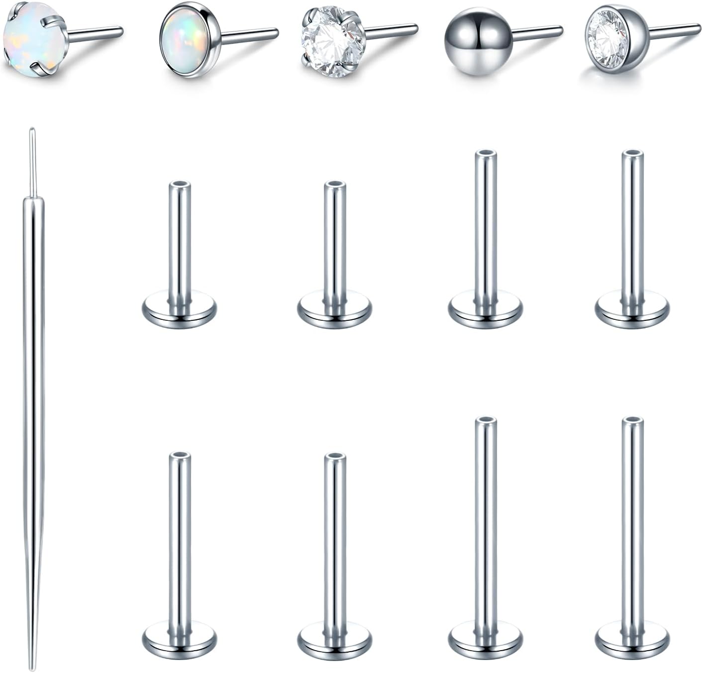 Xpircn 16G Threadless Push in Lip Ring Stainless Steel CZ Labret Monroe Lip Stud Nose Ring Helix Tragus Cartilage Flatback Earring Stud Piercing Jewelry for Women