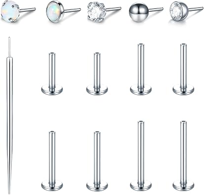 Xpircn Labret Stud Threadless Push in Lip Rings Tragus Earrings Stainless Steel Helix Conch Cartilage Earrings Monroe Piercing Jewelry for Women Men