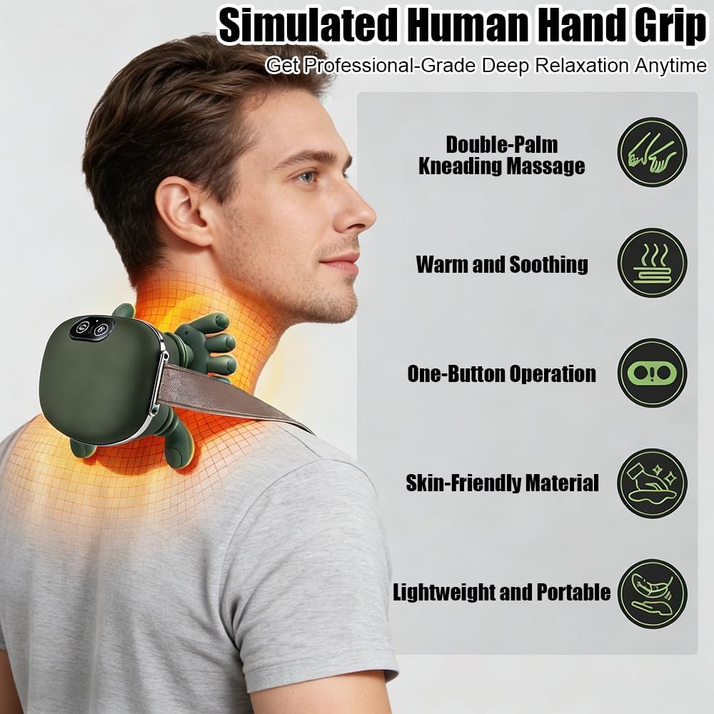 Neck and Shoulder Massager Cordless Portable Neck Massager with Heat and Fingers Electric Cervical Back Massagers for Muscle Pain Relief Ideal for Home Office and Travel
