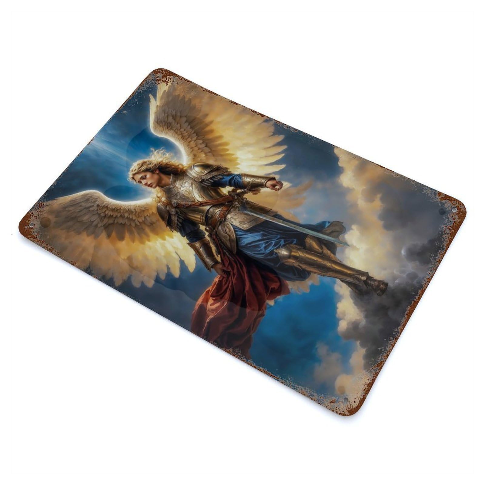 Garage Style Archangel of Radiant Glory, Archangel Michael Vintage Rust Metal Sign 11.8"x7.9", Industrial Home Decor for Bar And Workshop