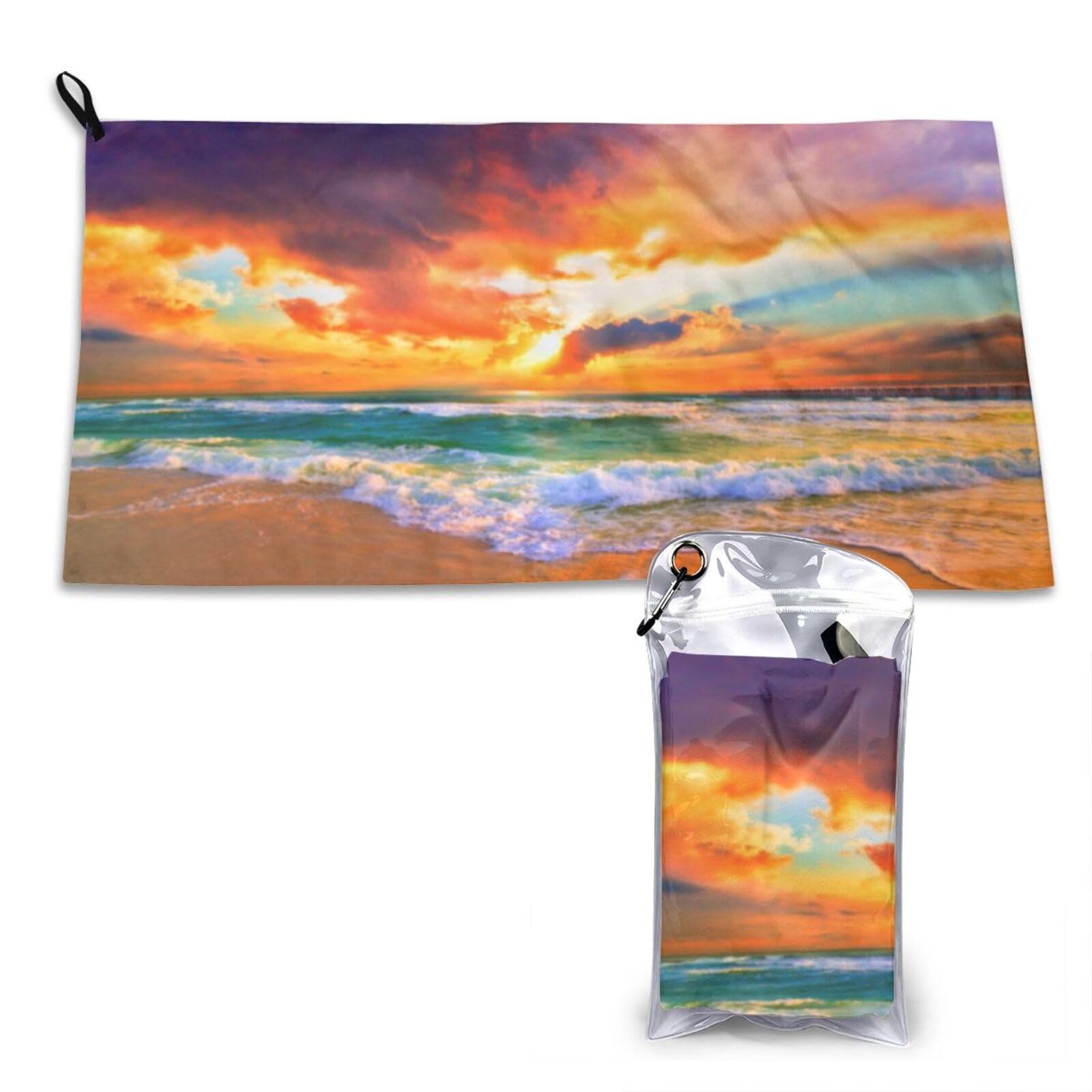 WXWJSHMGC Beautiful Beach At Sunset Print Cooling Towel, Gym Towel,Cooling Towels For Neck, Soft Breathable Travel Cool Towel,Sports Towels For Gym,Camping