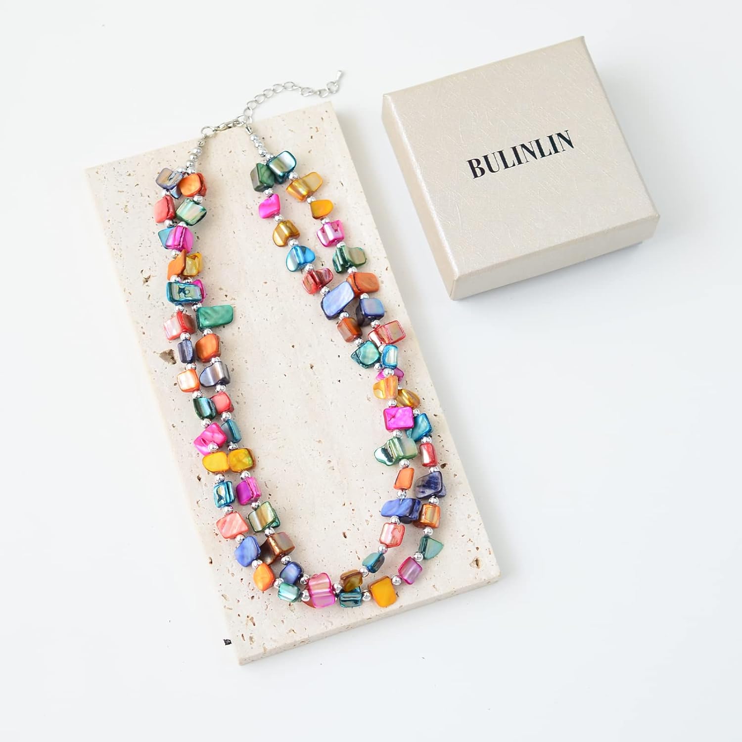BULINLIN Boho Layered Shell Beaded Necklaces Handmade Colored Bead Choker Necklace Holiday Style Costume Jewelry for Women - Image 5