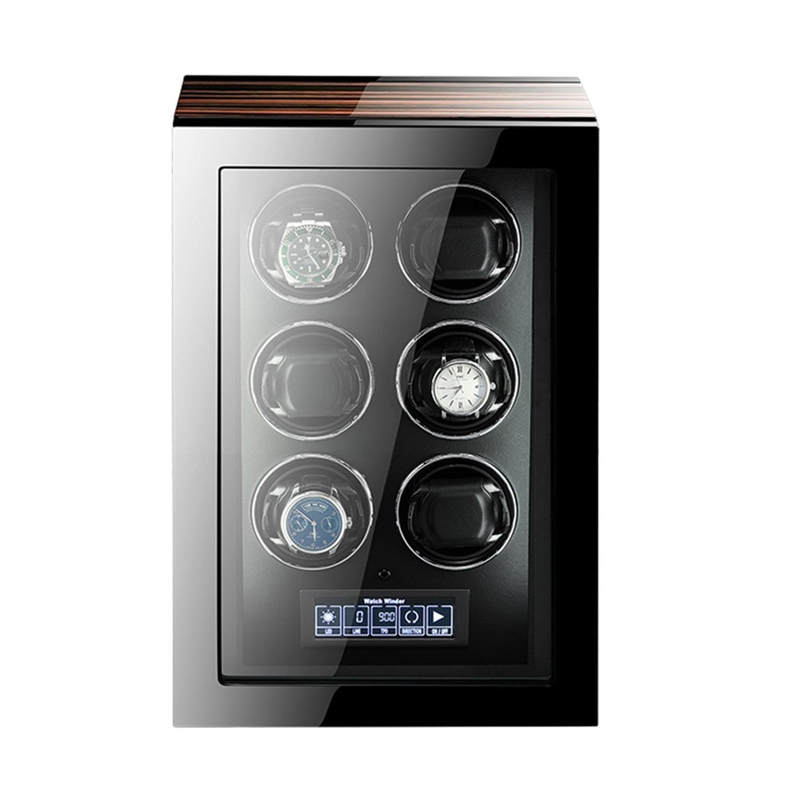 MYUYEE Watch Winder For 6 Automatic Watches Watch Display Case Display Automatic Mechanical With Remote Control Soft Flexible Watch Pillows Led Illumination And Lcd Touchscreen