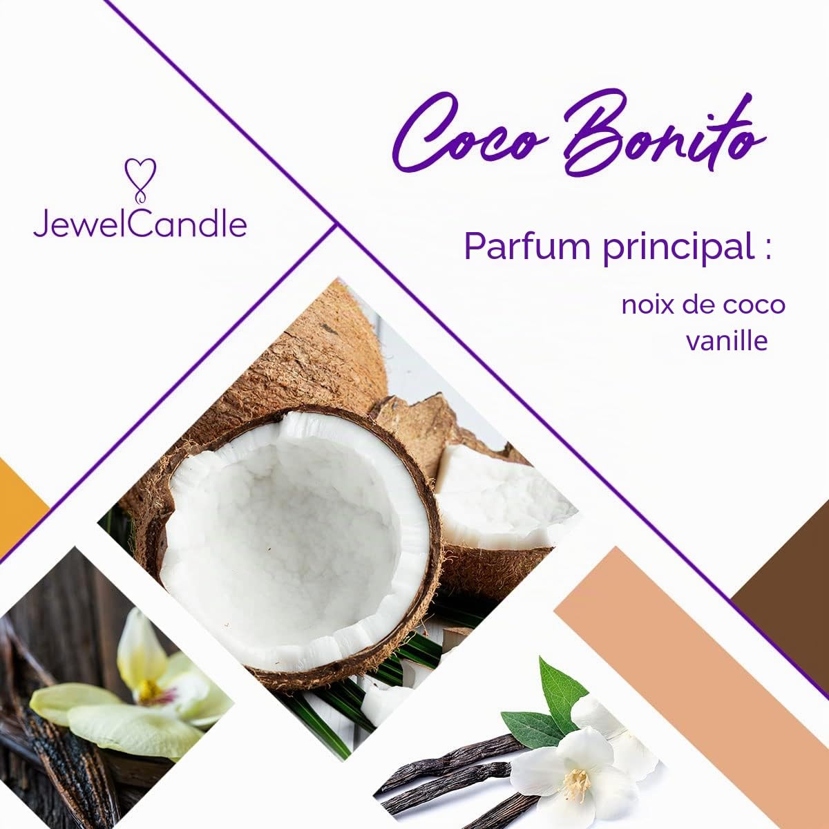 JewelCandle Coco Bonito Collier Argent - Bougie Bijoux - Grande Bougie Parfumée Parfum Fruité - Bougie Blanche avec Bijoux Surprise Cadeau pour Vous