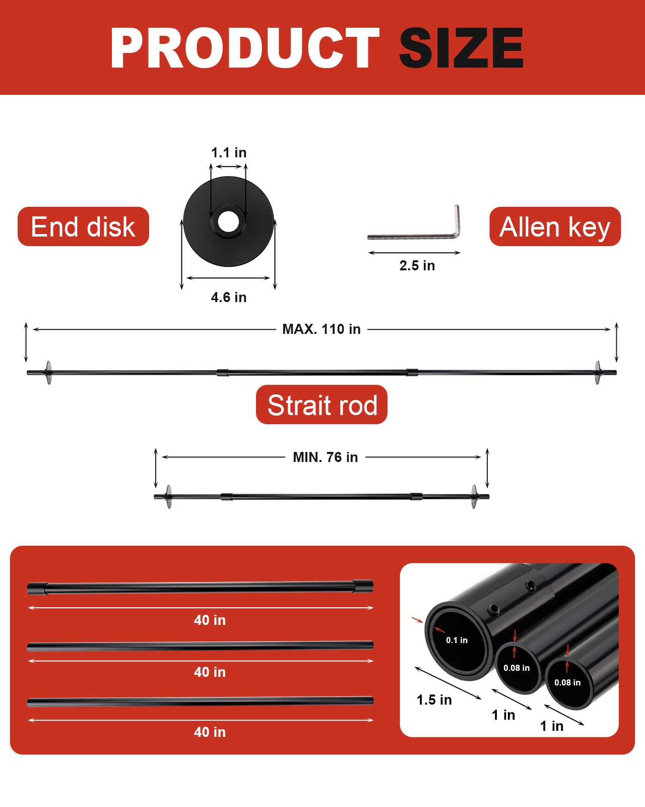 Dump Trailer Tarp Retention Bar, verstellbar 193–279,4 cm | Dreiteiliges Stahldesign, Anti-Sail-Unterstützung, Stellschrauben, Sechskantschlüssel, Schutzbeschichtung