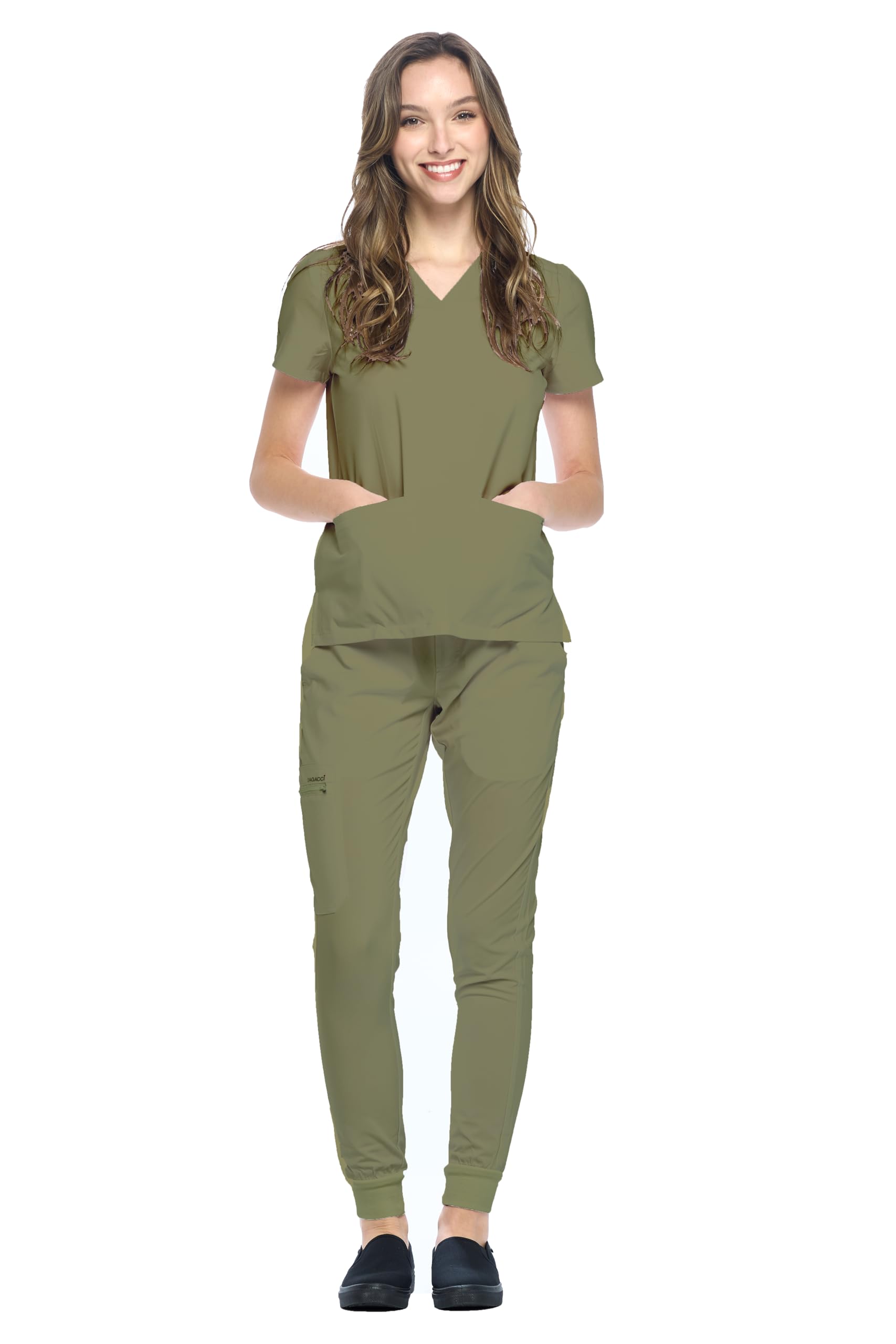Scrub Set – V-Neck Scrub Top & Elastic Jogger Pant Scrubs for Women Set and Men Unisex 8 Pockets