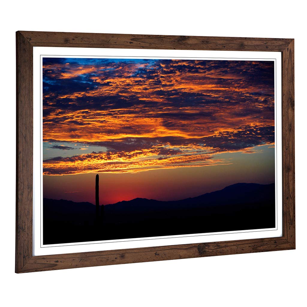 Big Box Art Framed Print of Landscape Cactus Sunset (1) Design | Wall Art Picture | Home Decor for Kitchen, Living, Dining Room, Bedroom, Hallway, Office, Walnut, A2 / 24.5x18 Inch / 62x45cm