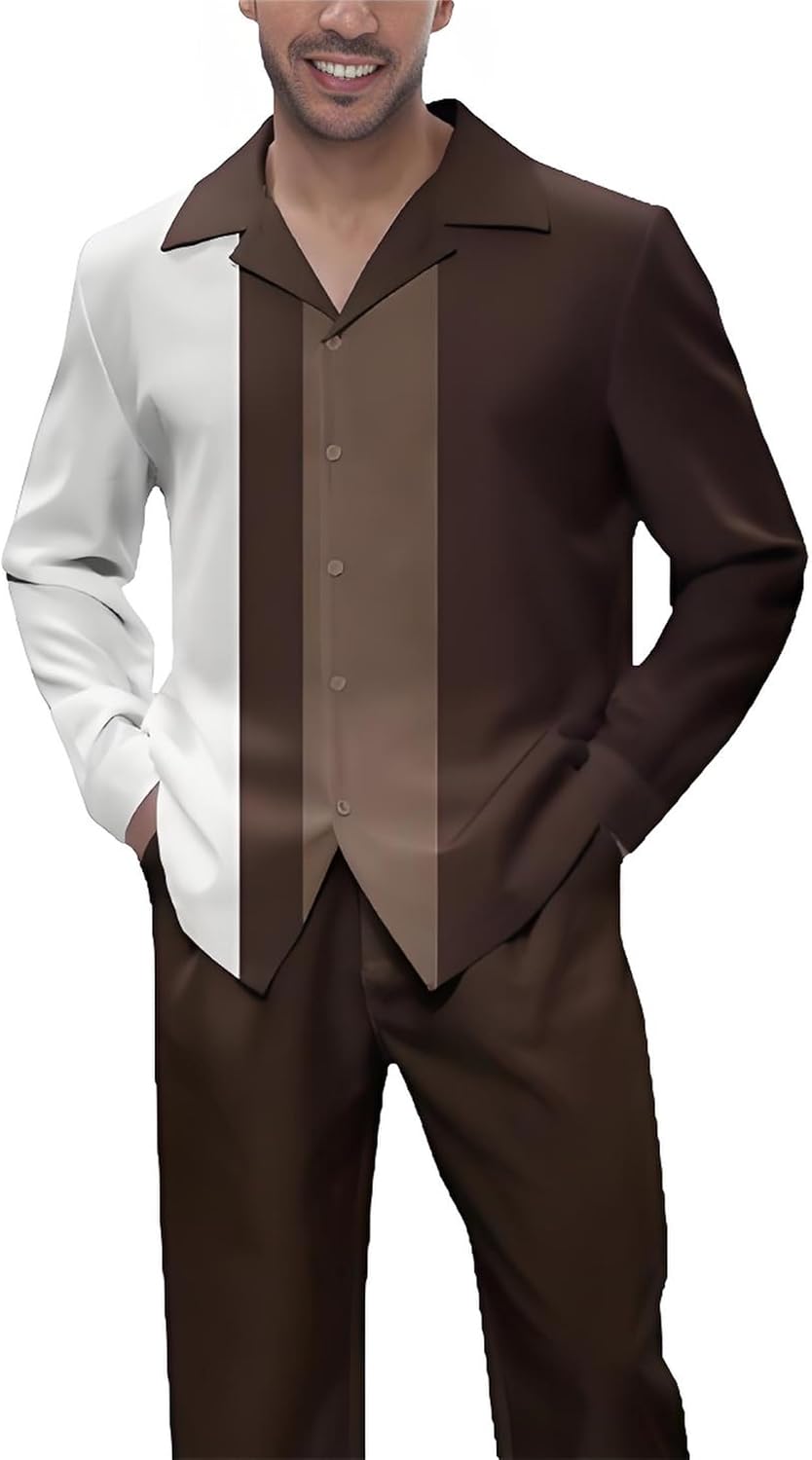 Men's Fashion 2 Piece Dress Shirts Suits Long Sleeve Big Men Leisure Sets Formal Pants Sets S-5XL