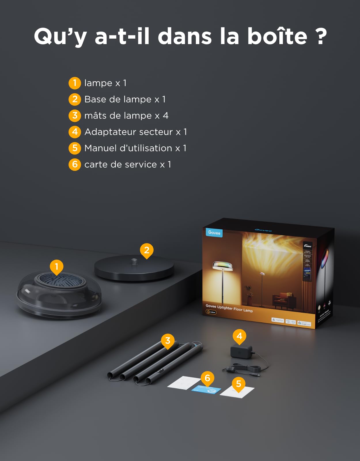 Govee Lampadaire Salon à Trois Zones Indépendantes, RGBIC d'Éclairage Ondulé Blanc Chaud & Froid, Compatible avec Matter et Alexa, 80+ Modes Scène, 1000lm, 2700-6500K, Idéal pour Salon, Chambre,Bureau