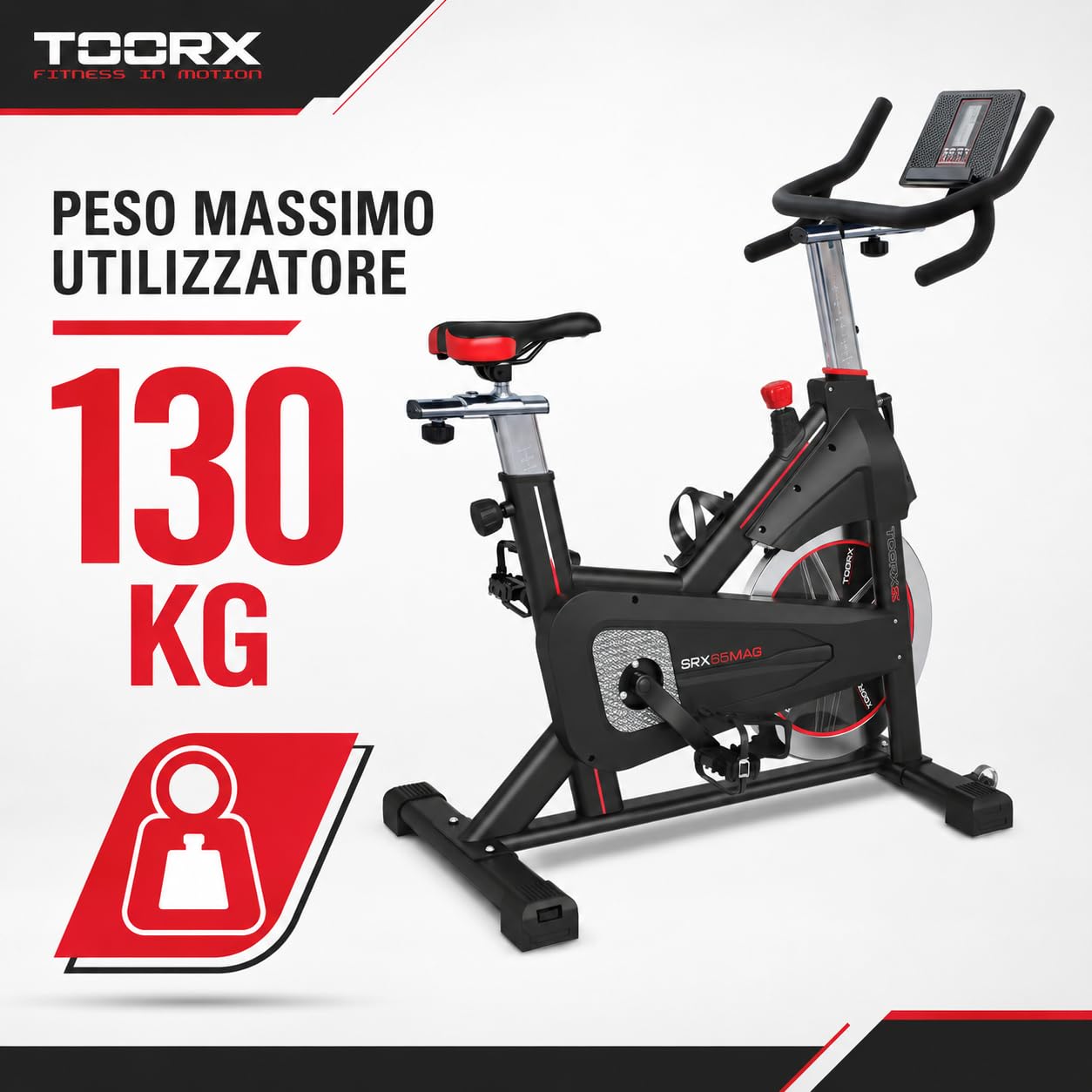 TOORX [SRX-65MAG Indoor Cycle Spinning Bike Magnetica] Spin Bike Fitness | Cyclette Spinning Volano 20 kg Resistenza Magnetica Computer LCD Zwift Kinomap Cardio Home Gym Pedali SPD