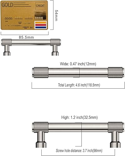 Miniatura 5 de Coinkoly Paquete de 10 tiradores de gabinete de níquel satinado cepillado de 3.75 pulgadas (3.780 in), manijas moleteadas para gabinetes de cocina,