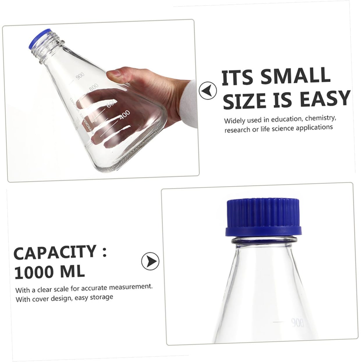 2pcs Flask Lids Alcohol Flask Lab Glasses Erlenmeyer Conical Laboratory Experiment Laboratory Bottles Accurate Graduation Use Student and Professional