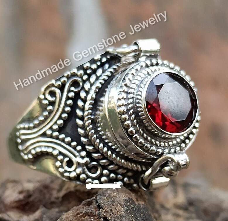 Faceted Garnet Ring, Poison Box Ring, Red Stone Ring, January Birthstone Ring, Locket Ring, Poison Pill Box, Designer Box Ring, Healing Crystal Ring, Secret Message Ring, Natural Garnet Jewelry