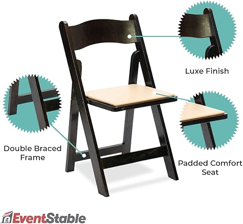 Miniatura 13 de EventStable Titan Series - Sillas plegables de madera para interiores y exteriores, color negro, con relleno de vinilo para bodas y eventos, paquete