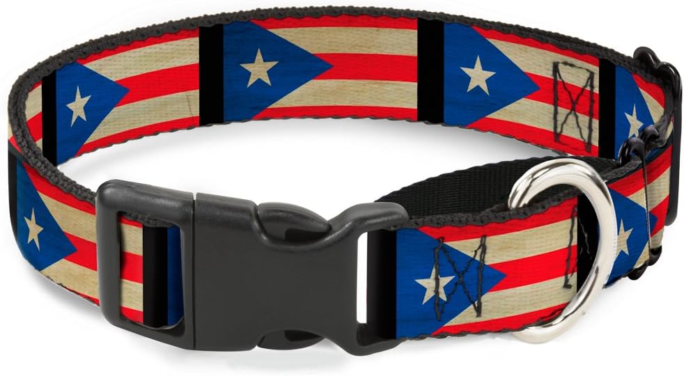 Buckle-Down Martingale Dog Collar - Puerto Rico Flag Weathered - 1.5" Wide - Fits 18-32" Neck Size - Large