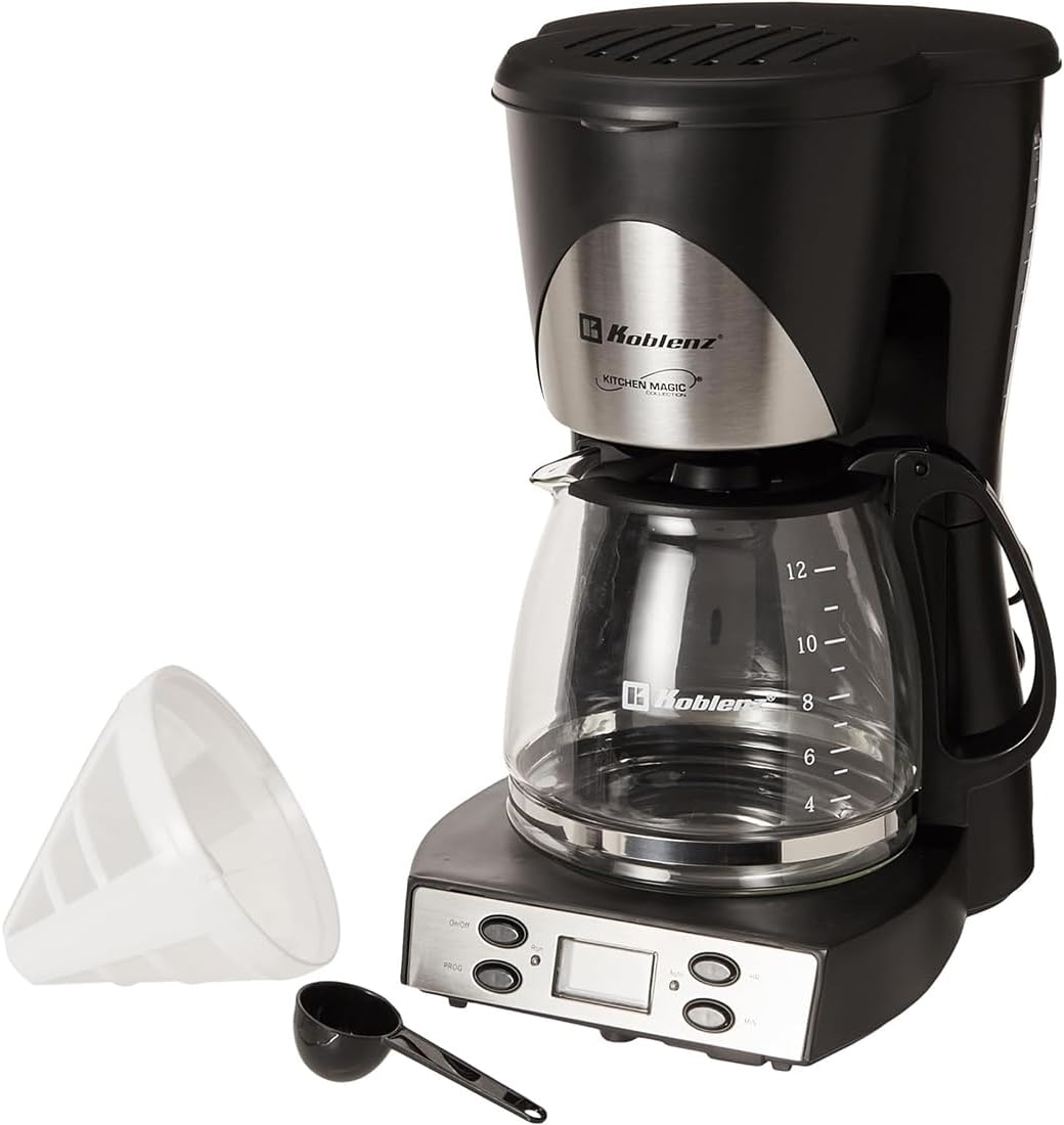 Koblenz CKM-212 Coffee Maker with glass carafe, permanent filter, and measuring spoon