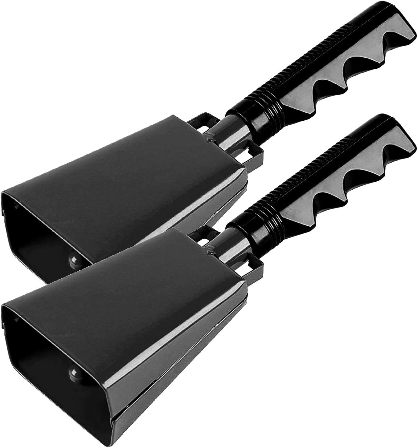 Party with Emma Cowbells 2pcs Steel Cow Bell 8 inch Handle Cheering Hand Bell for Sports Events Football Games Farm Hand Chimes Musical Instruments (Black)