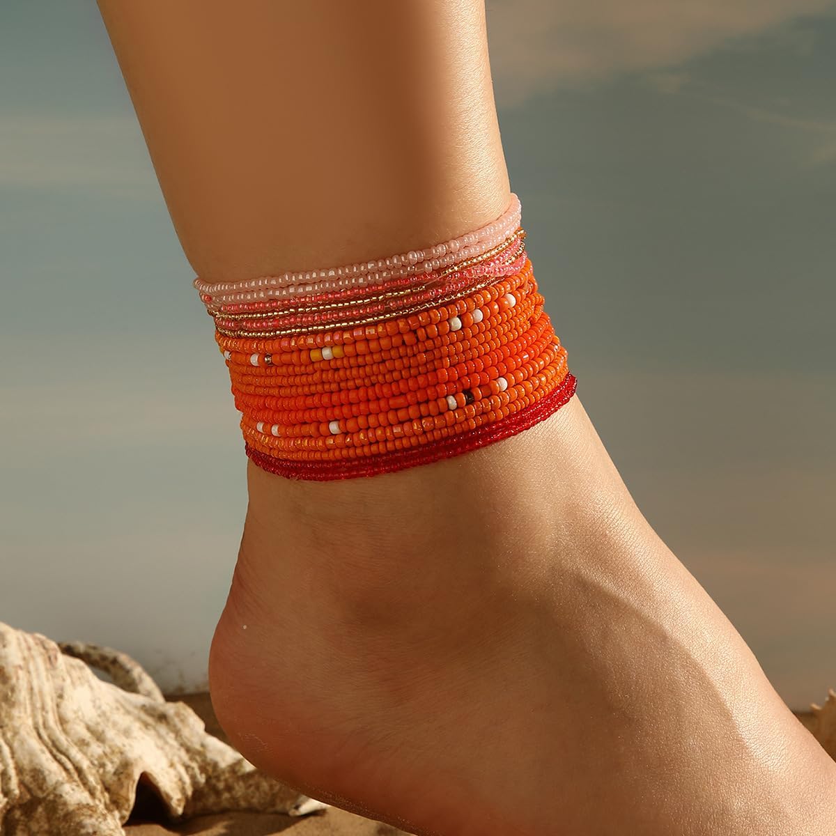 Fuqimanman2020 18Pcs Boho Stackable Beaded Bracelets for Women Colorful Handmade Multilayered Rice Beads Anklets Set Summer Beach Bohemian Jewelry Gift - Image 6