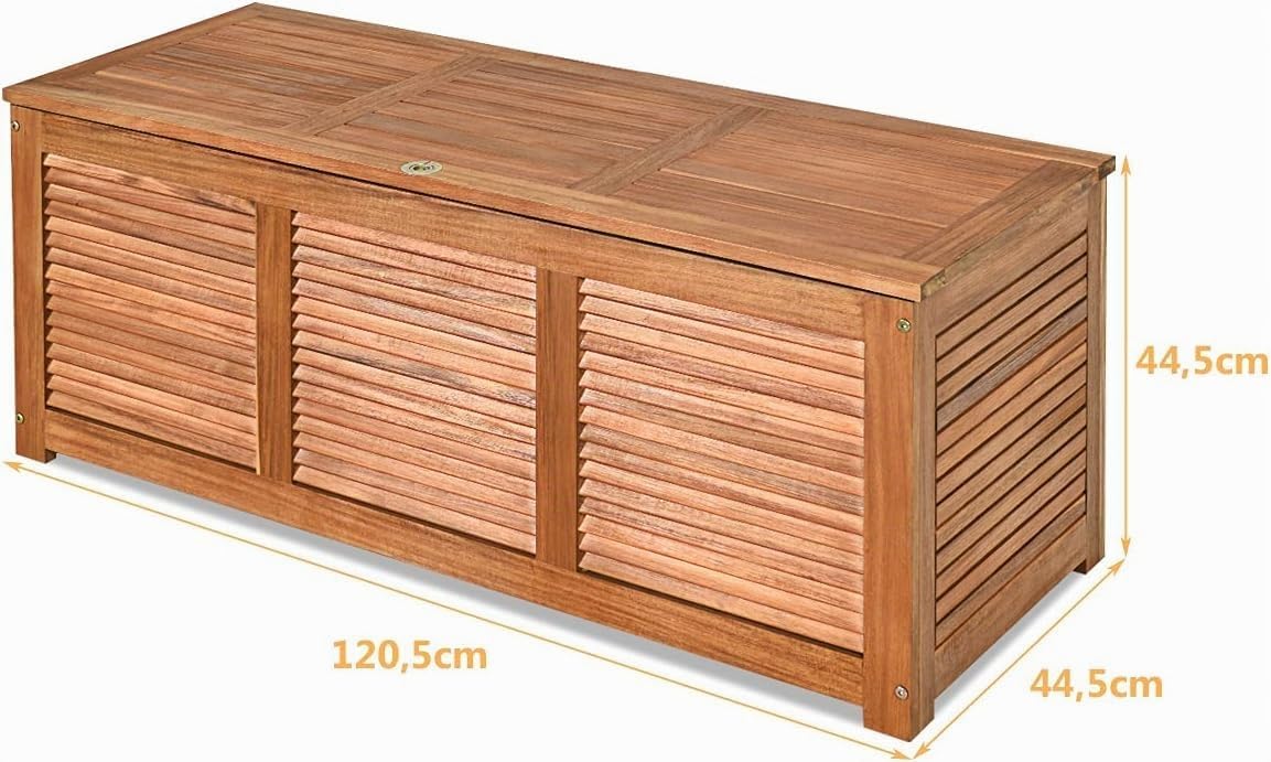 FANTASK Caja de jardín de madera de acacia, 179 L, caja de almacenamiento, caja de cojines, color natural