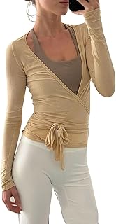 Camiseta de pilates para mujer, camiseta de ballet de manga larga, blusa corta Y2K para yoga, casual, club, estética