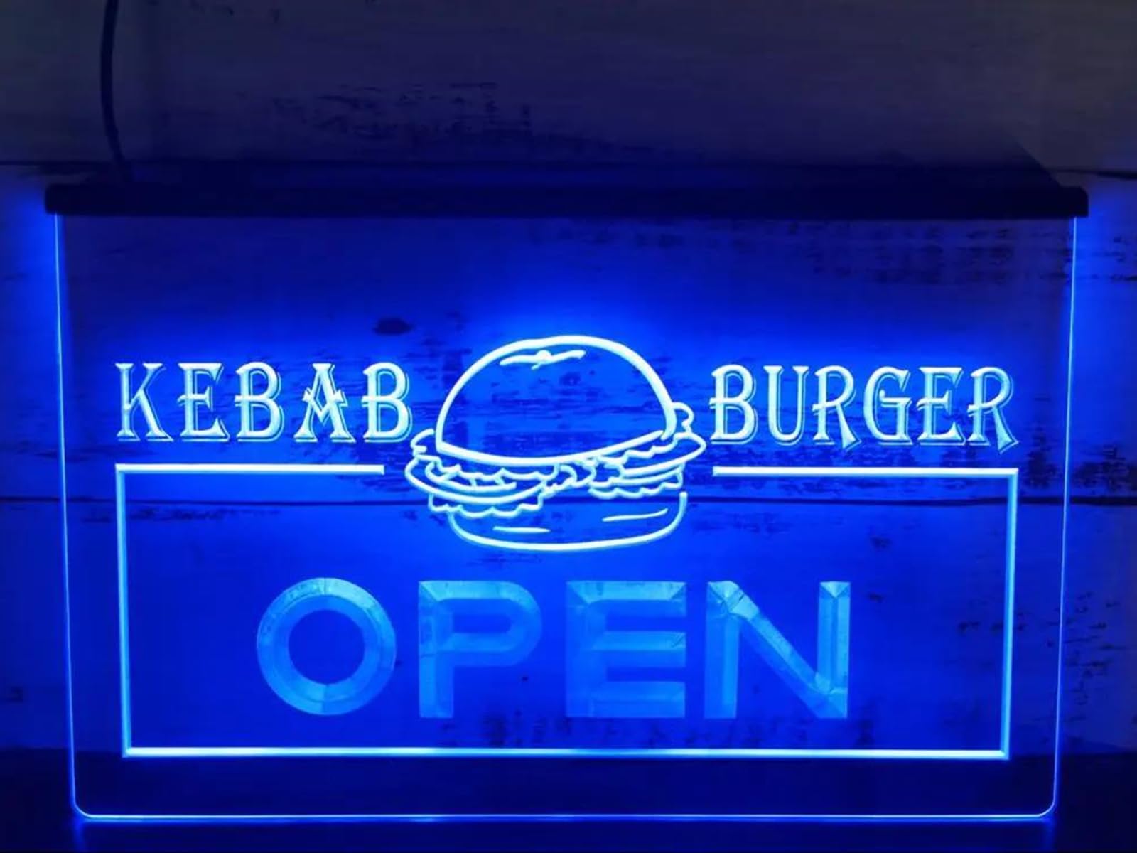 Kebab Burger LED enseigne au néon, néons alimentés par USB pour Magasin de Restauration Rapide Restaurant décoration Murale Signe Lumineux,Bleu,40x30cm