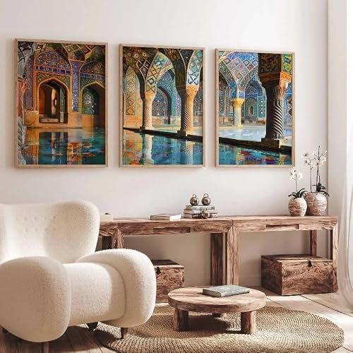 GKUVBF Persian Iran Travel Architecture Canvas Print Isfahan Travel Art Wall Decor Home Living Room Gallery Decor(30x40cmx3/Frameless)
