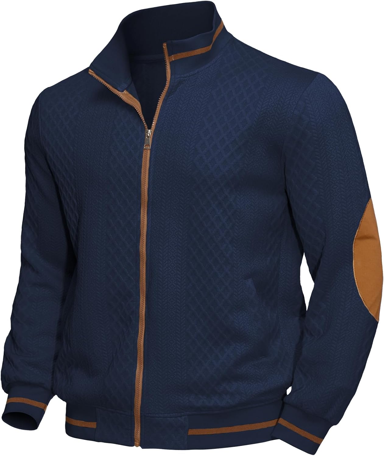 Men's Lightweight Jacket jacquard Full Zip Stand Collar Casual Stylish Bomber Jacket Varsity Coat