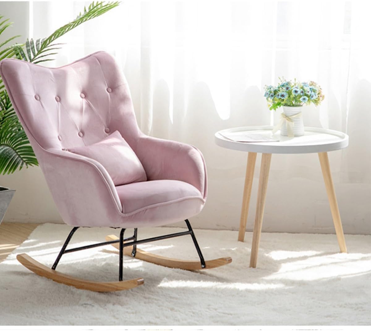 Rocking Chair Nursery Glider - High Back Recliner Lounge Sofa, Velvet Aent Chair for Modern Nursery and Living Room ()