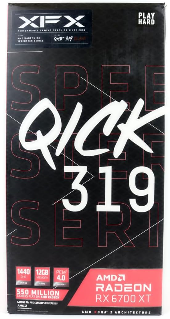 XFX Speedster QICK319 AMD Radeon RX 6700 XT Black Gaming Graphics Card with 12GB GDDR6 HDMI 3xDP, AMD RDNA 2 RX-67XTYPBDP (Renewed)