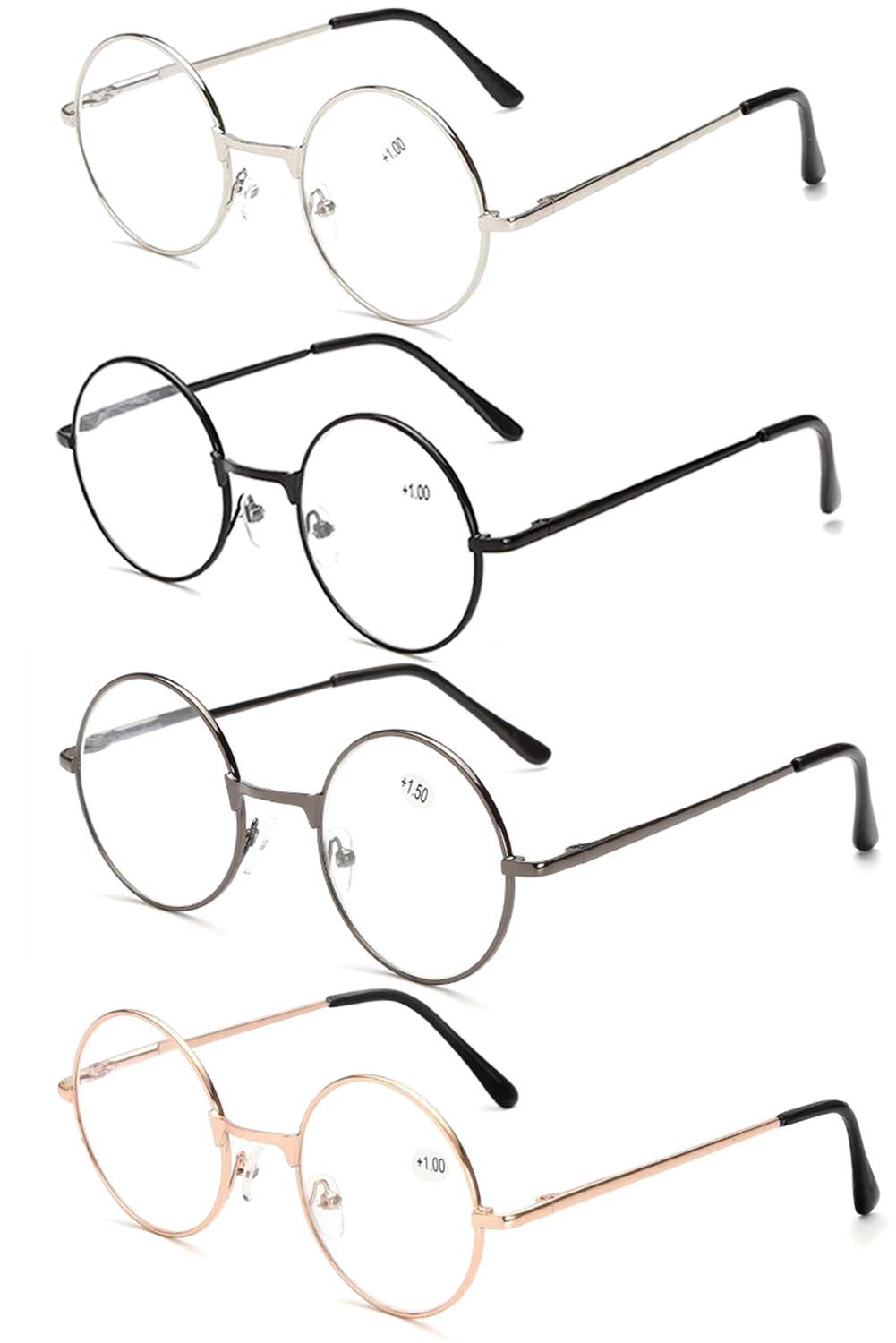 VEVESMUNDO Redondas Gafas de Lectura para Leer - Retro Vintage Metalica Gafas Vista para Mujer Hombre