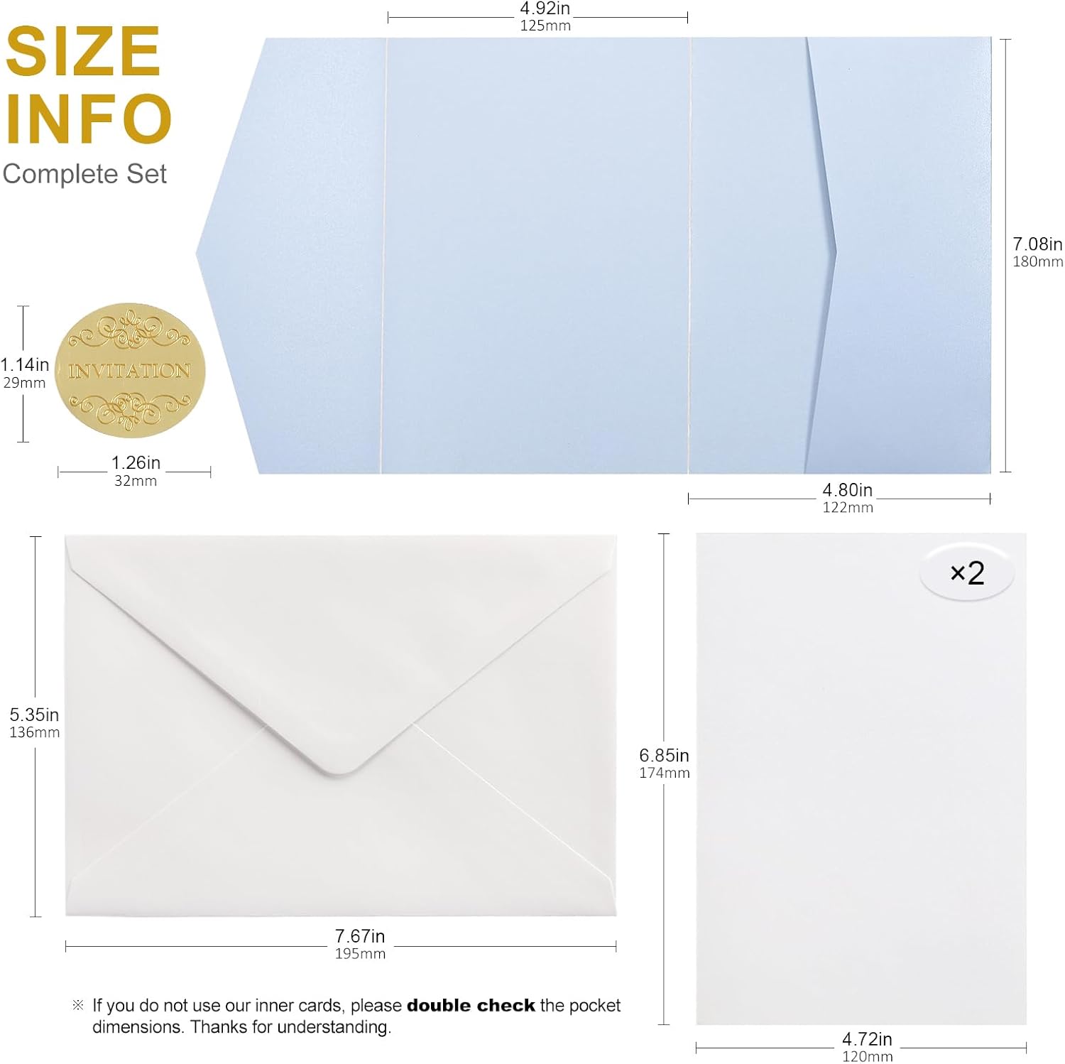 25PCS Wedding Invitations, Tri-fold Laser Cut Invitation Pocket with 2 Blank Invitation Cards and Envelopes, for Wedding Quinceanera Shower Anniversary Business Holiday Party Invites, Dusty Blue
