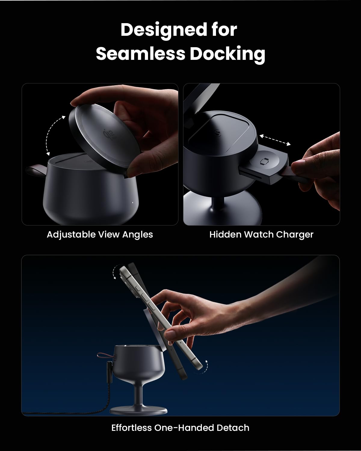 GEEKERA 3-in-1 Stazione di Ricarica per Apple: Qi2.2 25W Compatibile con MagSafe per iPhone 17/16, Caricatore Rapido 5W per Apple Watch e AirPods, Adattatore 45W Incluso, Ideale per Casa e Ufficio