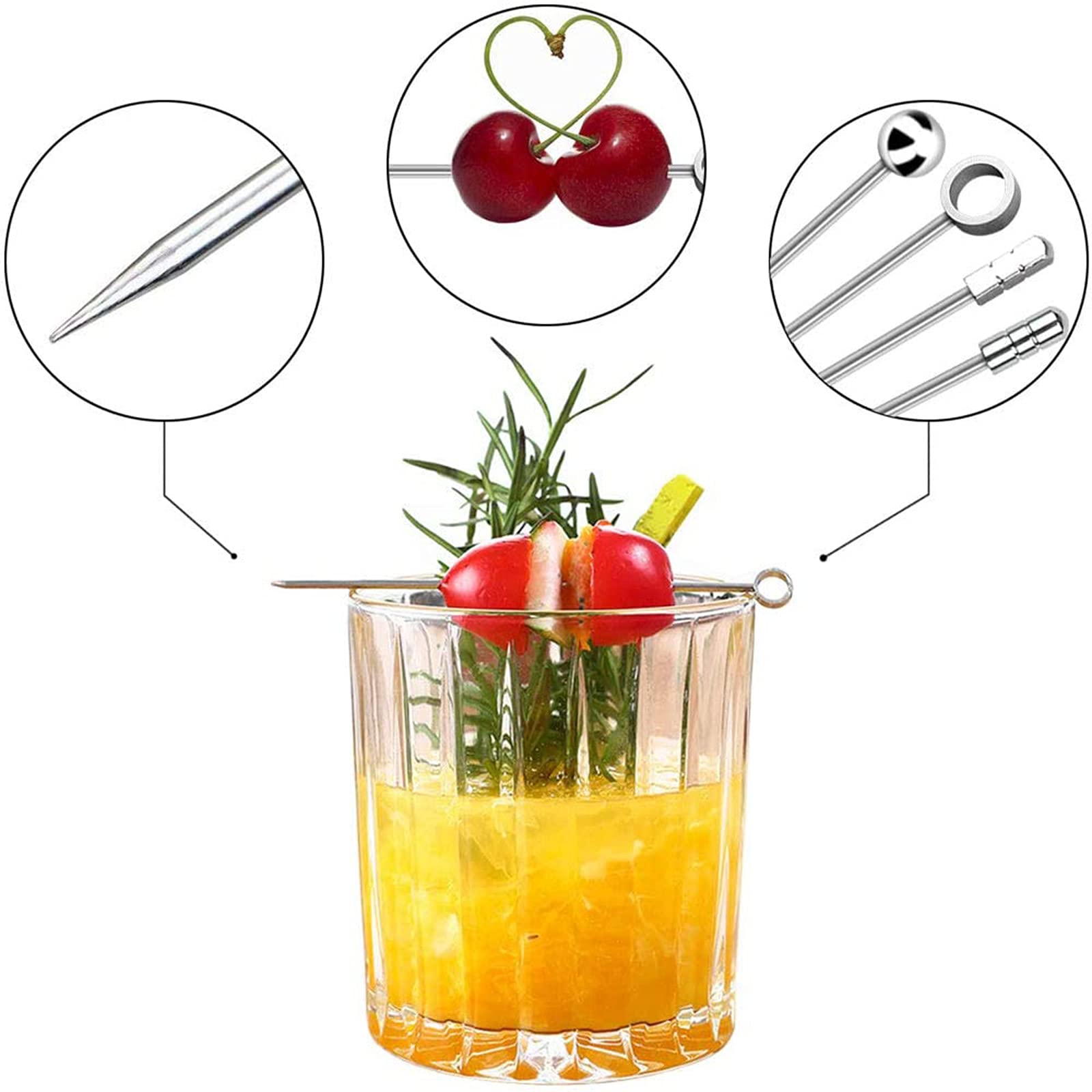 20 Spiedini Da Cocktail Riutilizzabili In Acciaio Inossidabile 304 – Stuzzicadenti Per Frutta, Antipasti E Drink Con Terminali Decorativi - 2