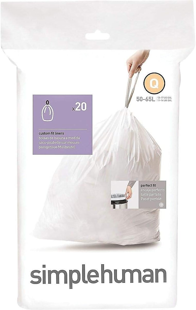 Best Seller simplehuman Code Q Custom Fit Drawstring Trash Bags in Dispenser Packs, 30 Liter / 8 Gallon, White – 240 Liners