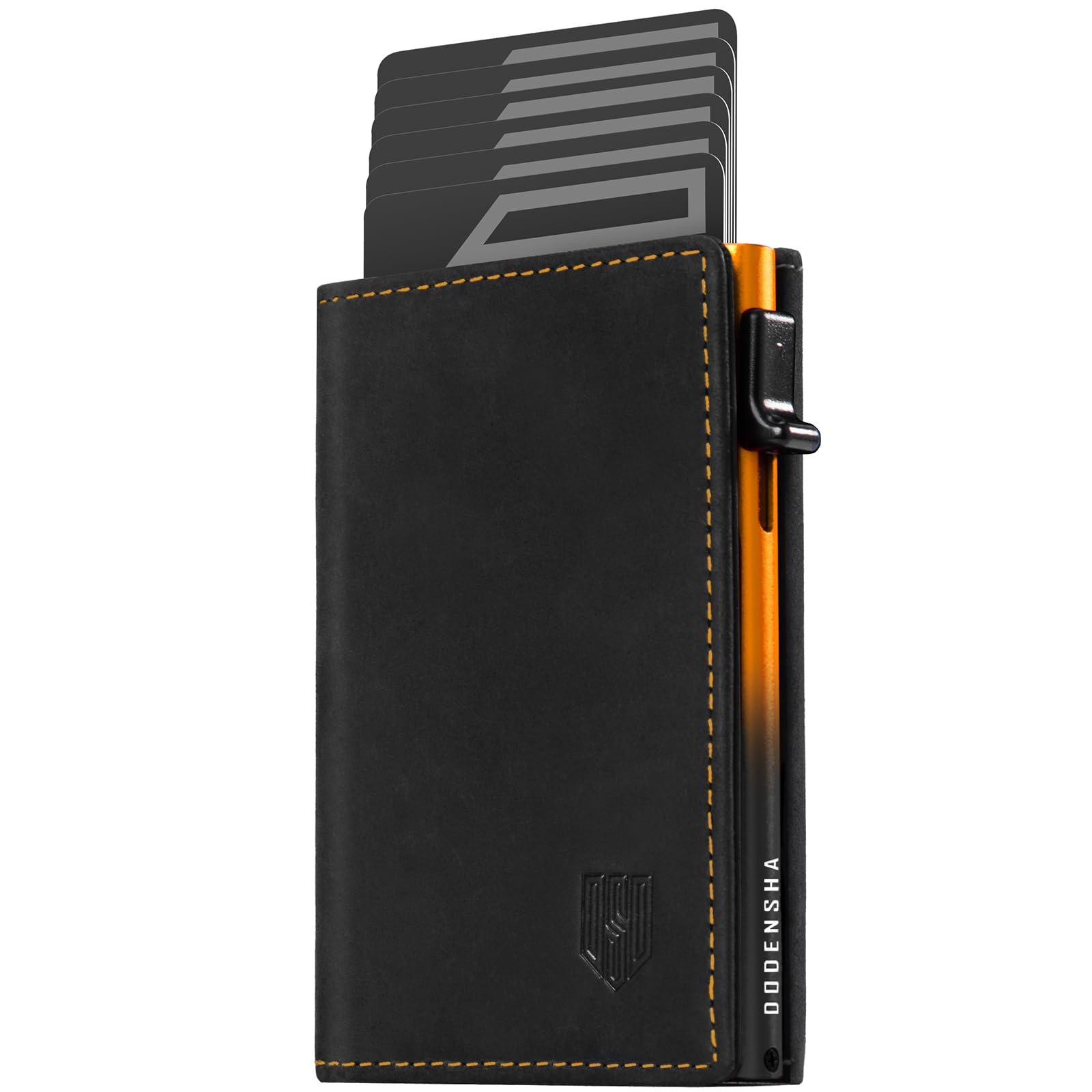 DODENSHA MagSnap Portafoglio da uomo sottile con scomparto per monete, portafogli da uomo per 10 carte di credito, chiusura magnetica, portamonete, protezione RFID (Giallo Nero)