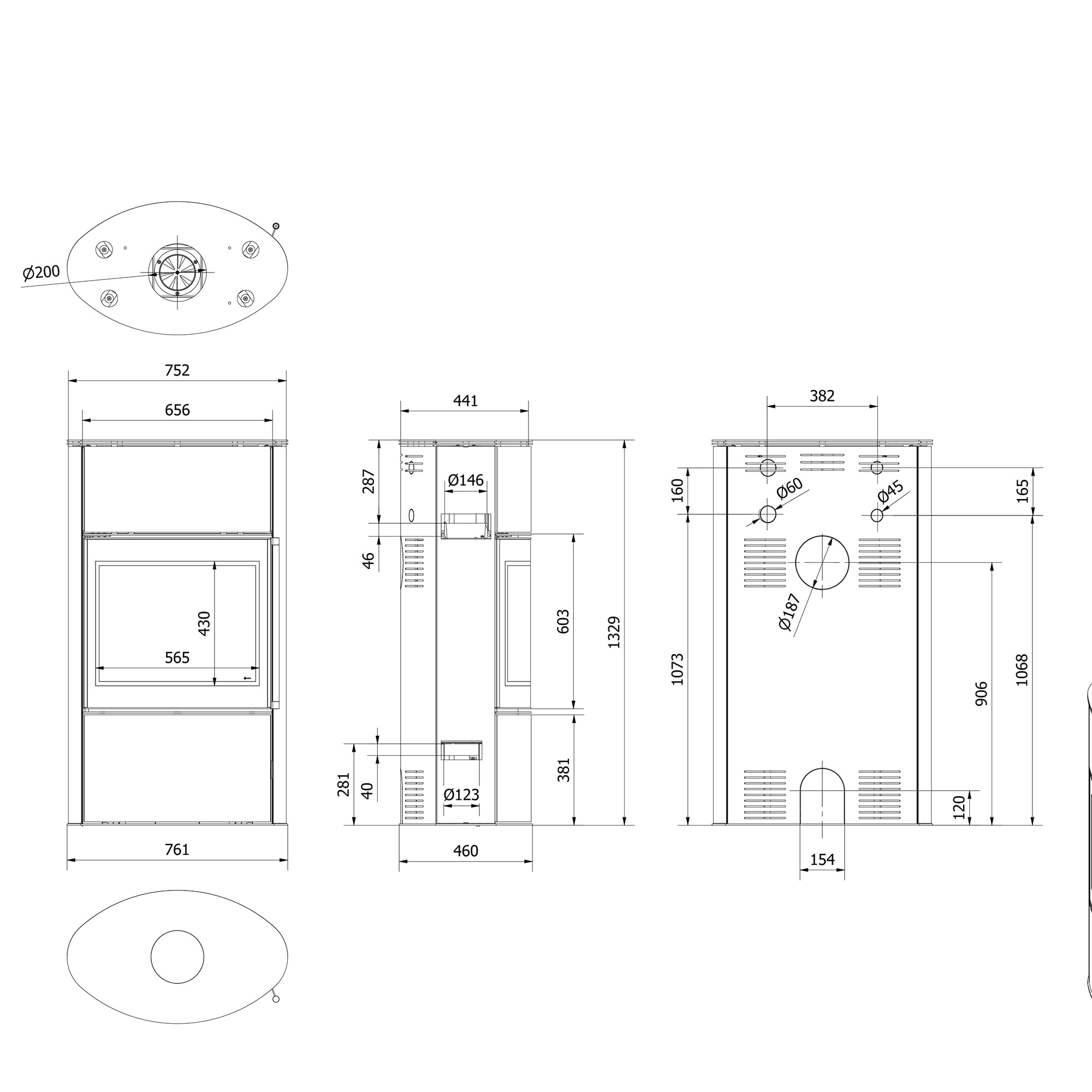 KRATKI Stufa a legna in acciaio BJORN 7 kW Ø150 A ECODESIGN und BImSchV 2 | Acciaio nero, efficienza 79,4%, classe A. Ecodesign, BImSchV 2, Flamme Verte 7, Kratki PRO; per recupero calore.; Gamma di