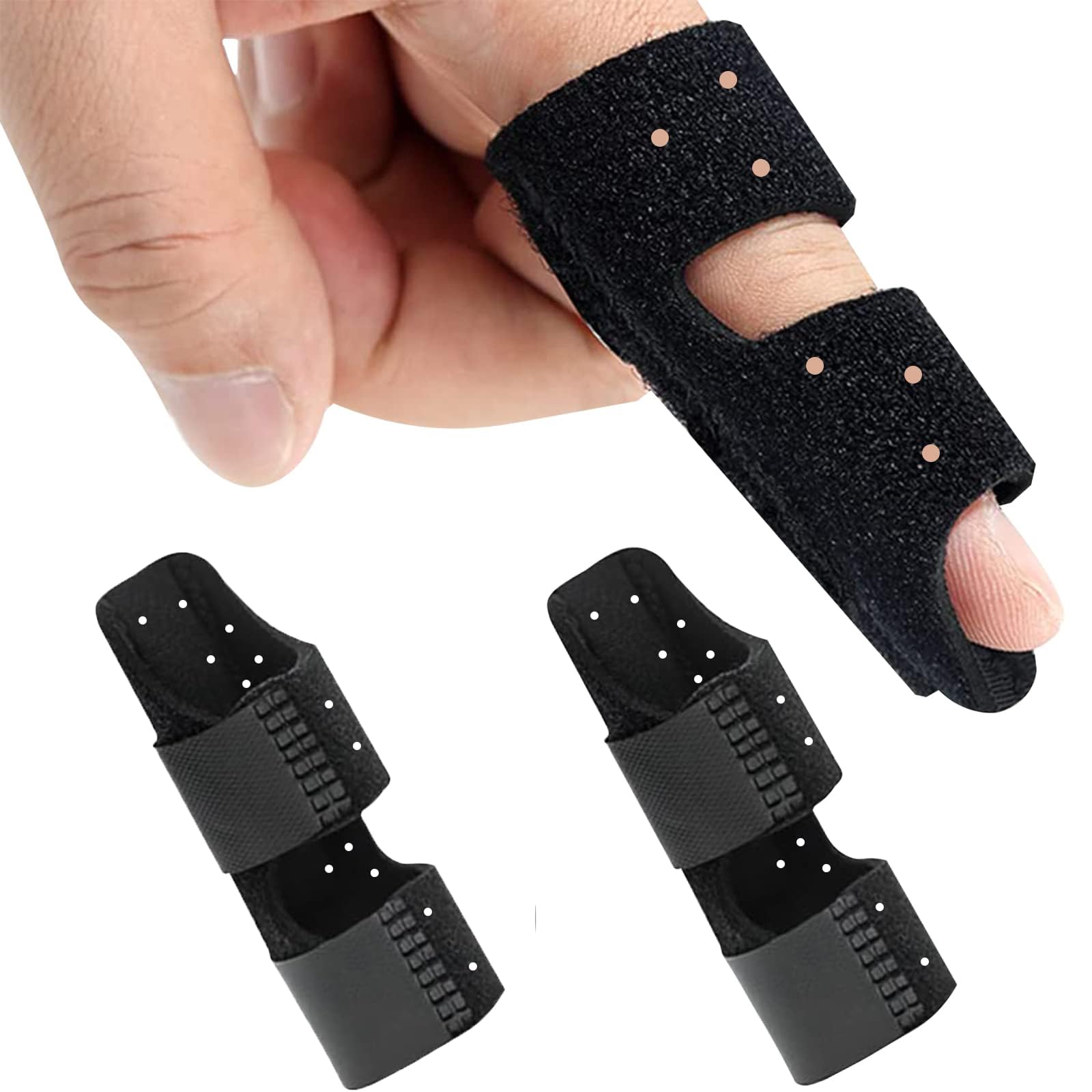 Clcyricher 指サポーター 2枚セット ばね指 有孔タイプ フィンガーサポーター 突き指 指保護 全指適応 固定用金属プレートフリーサイズ 左右兼用 スポーツケア 親指 人差し指 中指 薬指 小指 フィンガーラップ