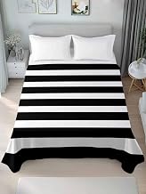 Black Striped California King Size Flat Sheet, Wrinkleproof & Fadeproof Cooling Flat Bed Sheet Only, Modern Simple Monochrome Geometric White Breathable Soft Bedding Top Sheets 108 x 98 Inches