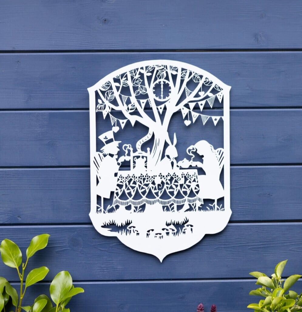 Burgess Home & Garden White Large Alice In Wonderland Metal Wall Plaque | Hanging Outdoor Indoor Art