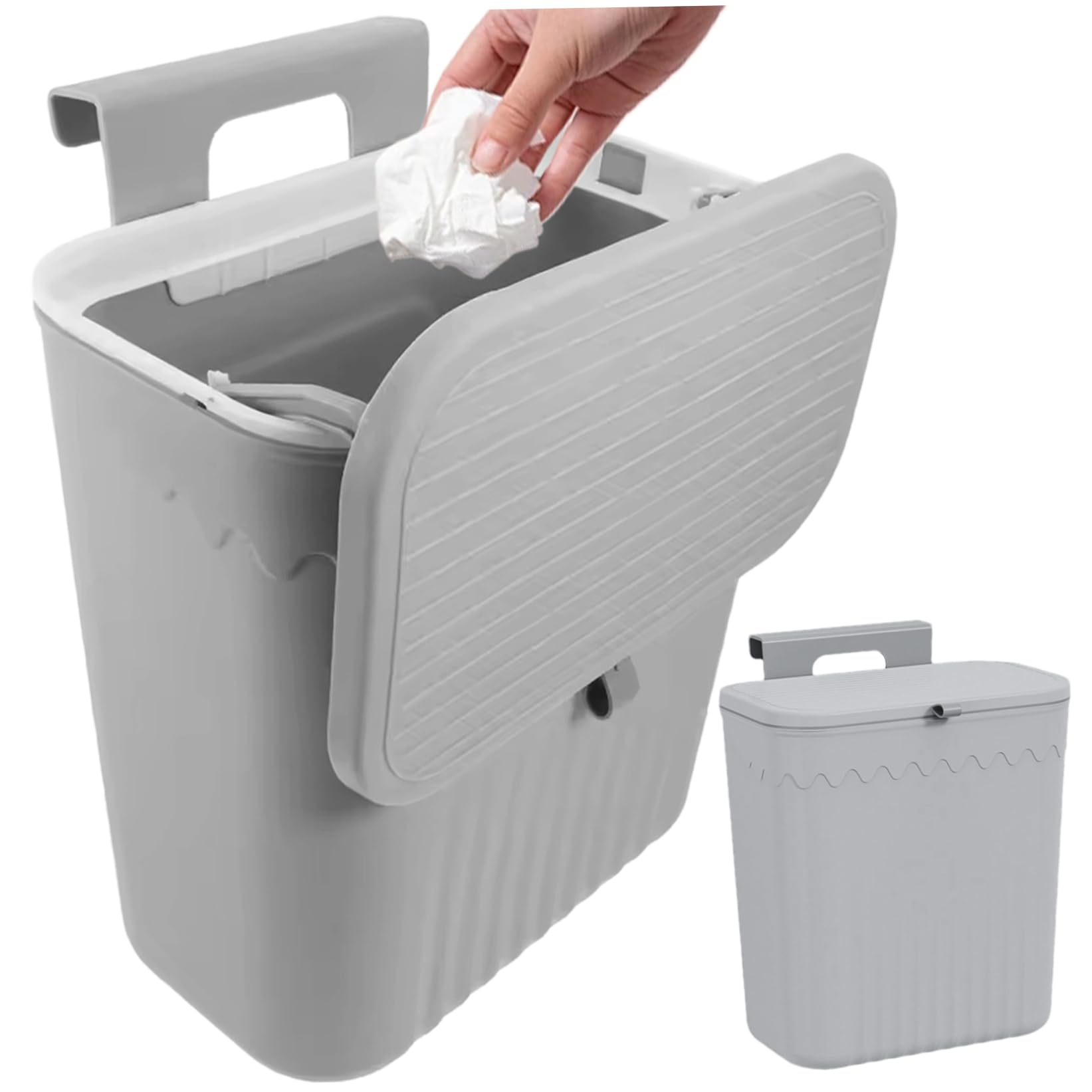 Cubo de basura colgante de plástico gris para colgar en la pared, con tapa a prueba de fugas y boca ancha, contenedor de residuos de alimentos para puerta de armario de cocina