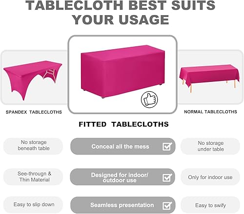 Miniatura 2 de PLOYMONO Paquete de 4 manteles rectangulares de poliéster lavable de 72 x 30 pulgadas color fucsia para mesa de bufé, banquetes, fiestas, bodas,